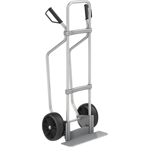 EUROKRAFT Aluminium-Sackkarre GO mit Kufen Schaufel-BxT 450 x 160 mm, verzinkt Vollgummibereifung