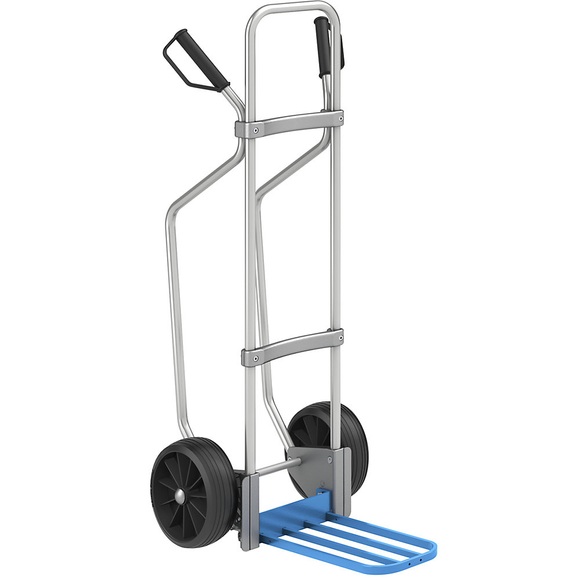 EUROKRAFT Aluminium-Sackkarre GO mit Kufen Paketschaufel-BxT 430 x 250 mm, blau Vollgummibereifung