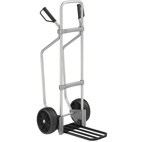 EUROKRAFT Aluminium-Sackkarre GO mit Kufen Paketschaufel-BxT 430 x 250 mm, schwarz Vollgummibereifung