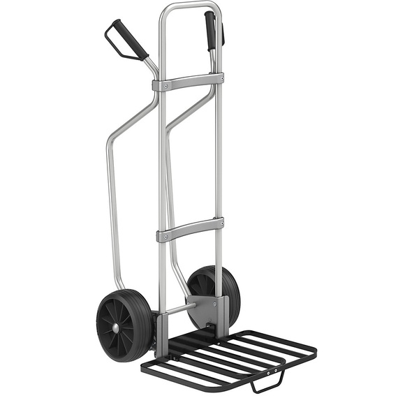 EUROKRAFT Aluminium-Sackkarre GO mit Kufen Paketschaufel-BxT 430 x 450 mm, schwarz, mit Griff Vollgummibereifung, ab 5 Stk