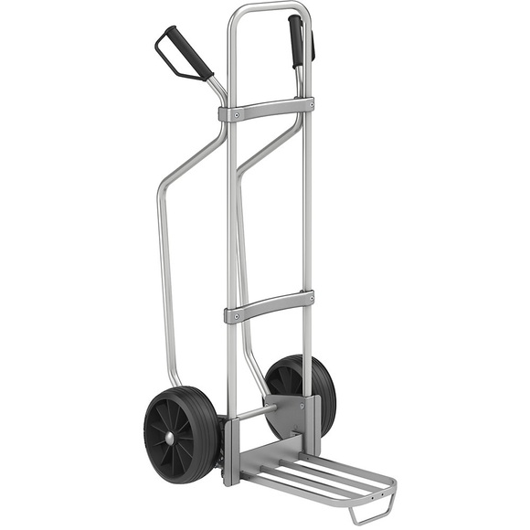 EUROKRAFT Aluminium-Sackkarre GO mit Kufen Paketschaufel-BxT 430 x 250 mm, Alu, mit Griff Vollgummibereifung