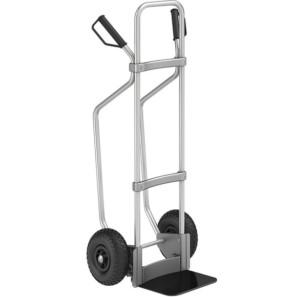 EUROKRAFT Aluminium-Sackkarre GO mit Kufen Schaufel-BxT 280 x 250 mm, schwarz Luftbereifung
