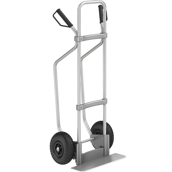 EUROKRAFT Aluminium-Sackkarre GO mit Kufen Schaufel-BxT 450 x 160 mm, Alu Luftbereifung