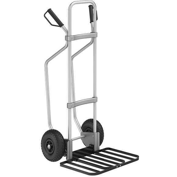 EUROKRAFT Aluminium-Sackkarre GO mit Kufen Paketschaufel-BxT 430 x 450 mm, schwarz Luftbereifung, ab 5 Stk