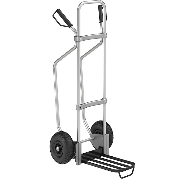 EUROKRAFT Aluminium-Sackkarre GO mit Kufen Paketschaufel-BxT 430 x 250 mm, schwarz, mit Griff Luftbereifung