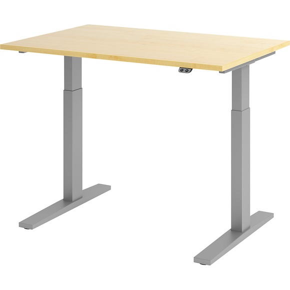 UPLINER-K - Schreibtisch, elektrisch höhenverstellbar 700 - 1200 mm, BxT 1200 x 800 mm Platte Ahorn-Dekor