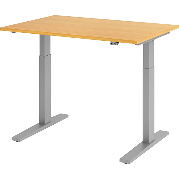 UPLINER-K - Schreibtisch, elektrisch höhenverstellbar 700 - 1200 mm, BxT 1200 x 800 mm Platte Buche-Dekor