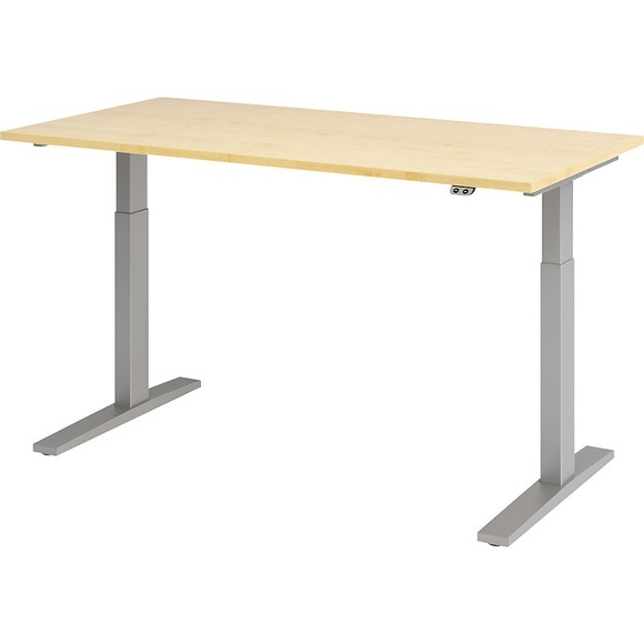 UPLINER-K - Schreibtisch, elektrisch höhenverstellbar 700 - 1200 mm, BxT 1600 x 800 mm Platte Ahorn-Dekor