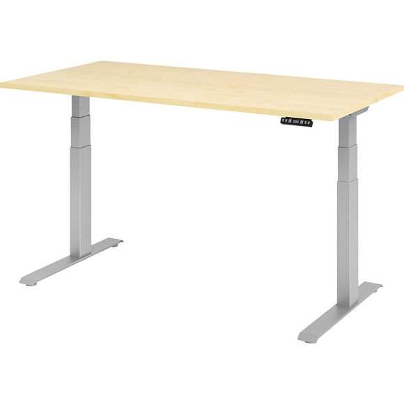 UPLINER-K - Schreibtisch, elektrisch höhenverstellbar 640 - 1290 mm, BxT 1600 x 800 mm Platte Ahorn-Dekor
