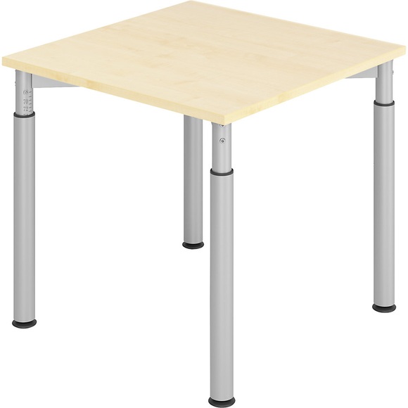 VERA-ZWO - Schreibtisch mit 4-Fuß-Gestell, höhenverstellbar, BxT 800 x 800 mm, Platte Ahorn-Dekor, Gestell alusilber