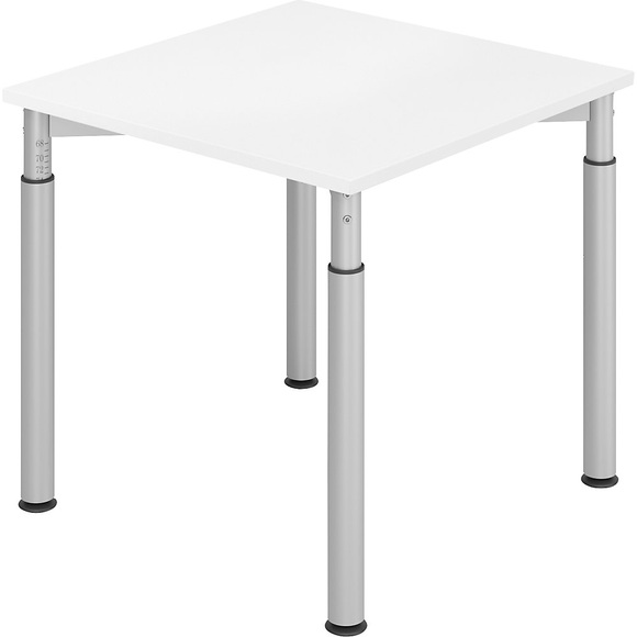 VERA-ZWO - Schreibtisch mit 4-Fuß-Gestell, höhenverstellbar, BxT 800 x 800 mm, Platte weiß, Gestell alusilber