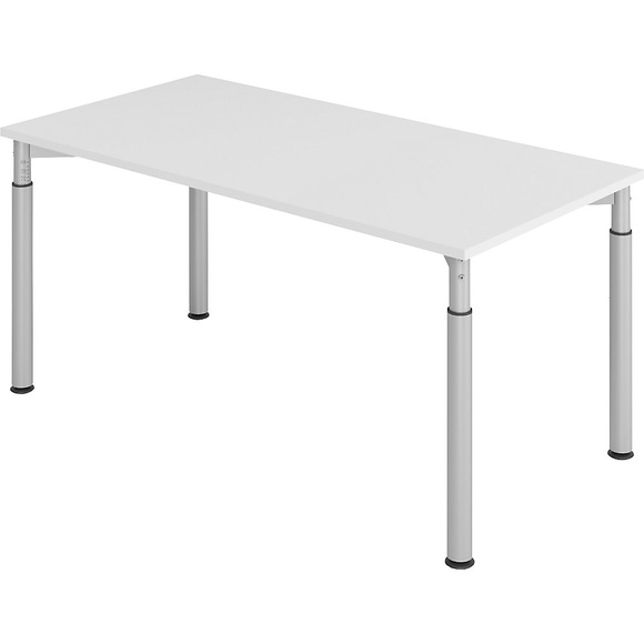 VERA-ZWO - Schreibtisch mit 4-Fuß-Gestell, höhenverstellbar, BxT 1600 x 800 mm, Platte lichtgrau, Gestell alusilber