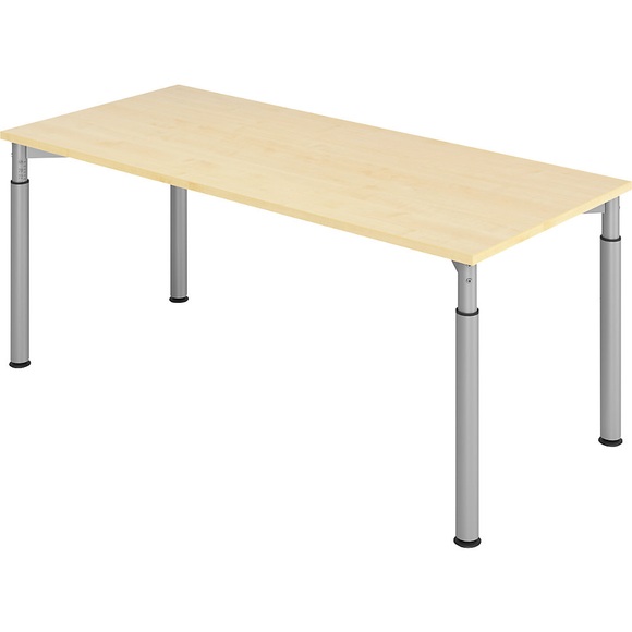 VERA-ZWO - Schreibtisch mit 4-Fuß-Gestell, höhenverstellbar, BxT 1800 x 800 mm, Platte Ahorn-Dekor, Gestell alusilber