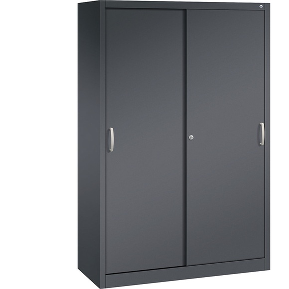 CP ACURADO Schiebetürenschrank 3 Fachböden, 2 Schließfächer, HxBxT 1950 x 1200 x 500 mm schwarzgrau