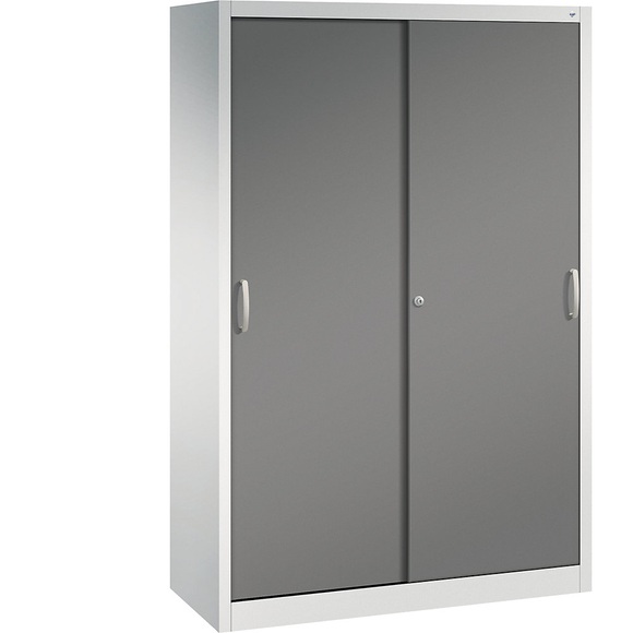 CP ACURADO Schiebetürenschrank 3 Fachböden, 2 Schließfächer, HxBxT 1950 x 1200 x 500 mm lichtgrau / vulkangrau