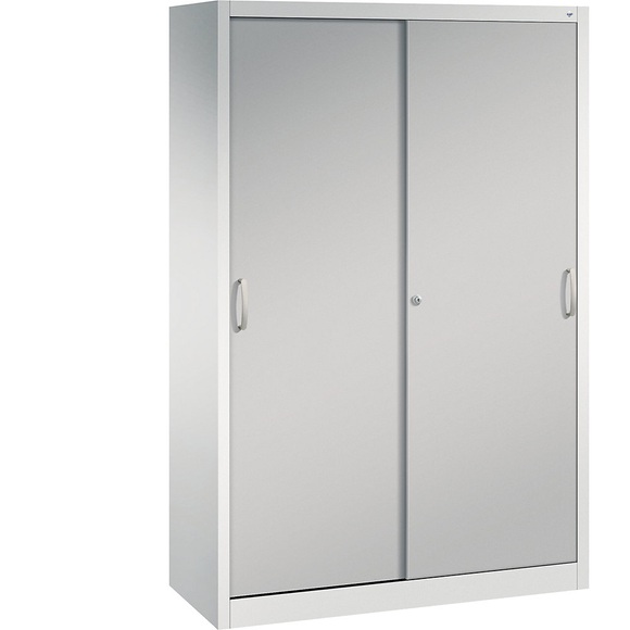 CP ACURADO Schiebetürenschrank 3 Fachböden, 2 Schließfächer, HxBxT 1950 x 1200 x 500 mm lichtgrau / weißalu