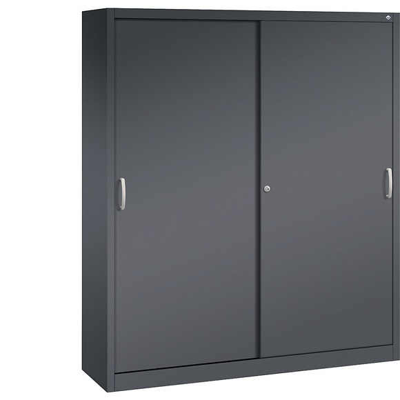 CP ACURADO Schiebetürenschrank 6 Fachböden, 2 Schließfächer, HxBxT 1950 x 1600 x 400 mm schwarzgrau