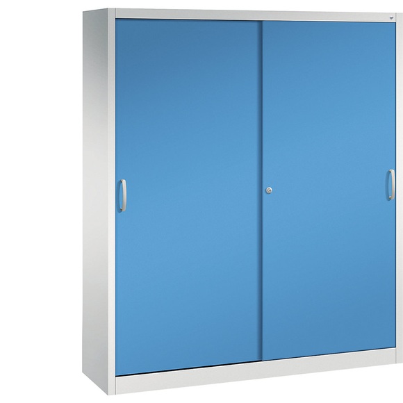 CP ACURADO Schiebetürenschrank 6 Fachböden, 2 Schließfächer, HxBxT 1950 x 1600 x 400 mm lichtgrau / lichtblau