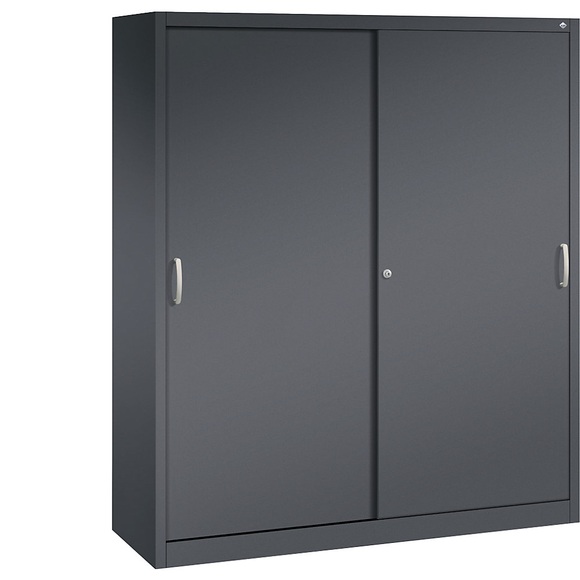CP ACURADO Schiebetürenschrank 6 Fachböden, 2 Schließfächer, HxBxT 1950 x 1600 x 500 mm schwarzgrau