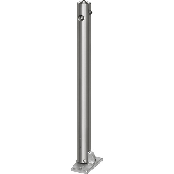Edelstahl-Sperrpfosten Ø 76 mm, Spitzkopf zum Aufdübeln, klappbar, Dreikantverschluss