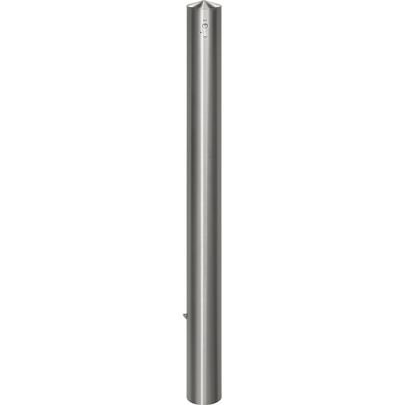 Edelstahl-Sperrpfosten Ø 102 mm, Spitzkopf zum Einbetonieren, mit Bodenhülse, Profilzylinder