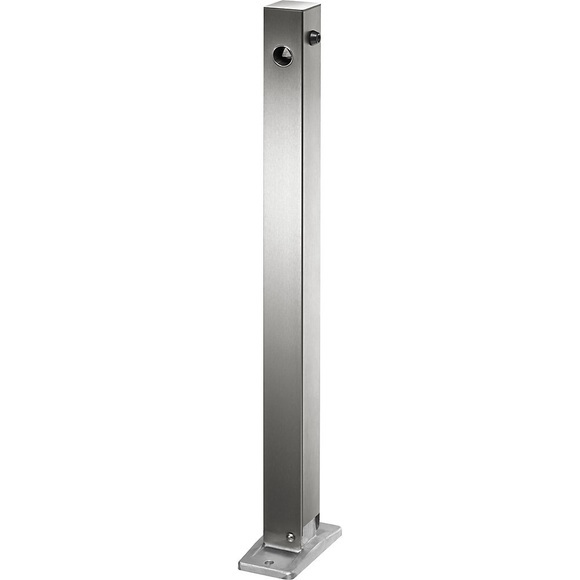 Edelstahl-Sperrpfosten mit Flachkopf mit Bodenplatte zum Aufdübeln, 70 x 70 mm, klappbar, Dreikant