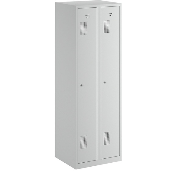 QUIPO Garderobenschrank Breite 600 mm, 2 Abteile à 298 mm, mit Zylinderschloss komplett lichtgrau