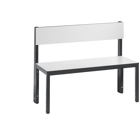 Sitzbank Basic Plus, 1-seitig, Rückenlehne, ohne Schuhrost, 4-Fußgestell schwarzgrau RAL 7021, B 1000 mm, Dekor weiß