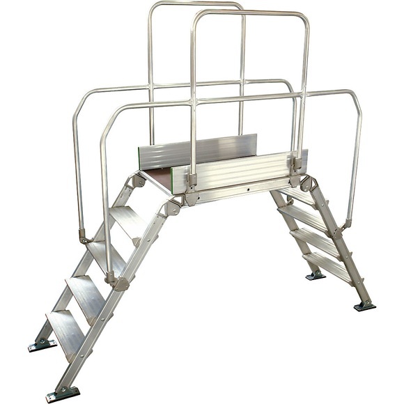 Überstieg Leiter Facal Diva, 60°-Winkel, 2-seitig mit Handlauf, Plattform L 900 x B 530 x H 1000 mm, bis 200 kg, 4+4 Stufen, Alu