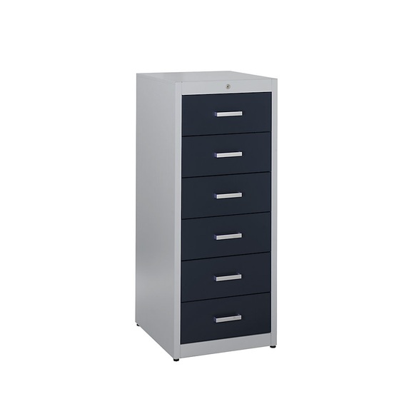 mauser Karteischrank, Bügelgriffe 6 Schübe, Sanfteinzug, 2-bahnig weißaluminium / anthrazitgrau