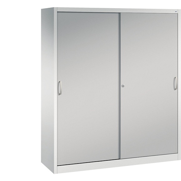 CP ACURADO Schiebetürenschrank 6 Fachböden, 2 Schließfächer, HxBxT 1950 x 1600 x 500 mm lichtgrau / weißalu