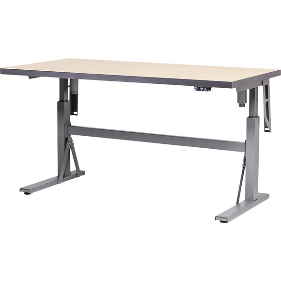 EUROKRAFTpro Arbeitstisch, elektrisch höhenverstellbar Eicheparkett-Platte, Tragkraft 350 kg BxT 2000 x 800 mm