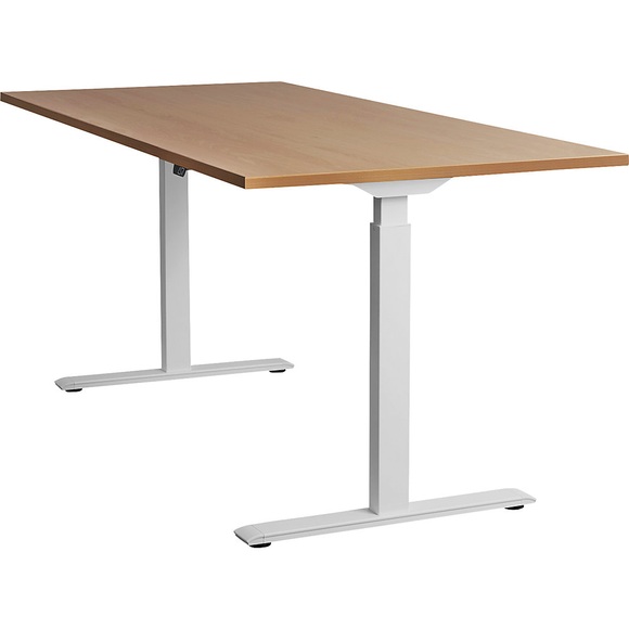 Topstar Schreibtisch, elektrisch höhenverstellbar BxT 1800 x 800 mm Platte Buche-Dekor, Gestell weiß