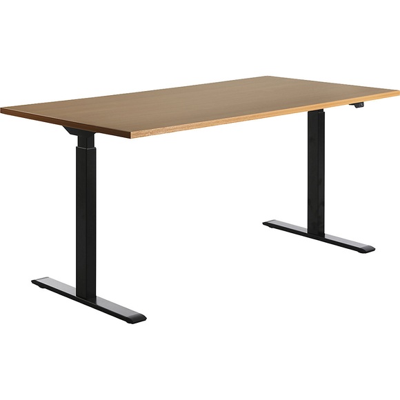 Topstar Schreibtisch, elektrisch höhenverstellbar BxT 1600 x 800 mm Platte Buche-Dekor, Gestell schwarz