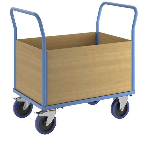 EUROKRAFTpro Plattformwagen mit Holzwänden, Vollelastik, Ladeflächenbreite 645 mm