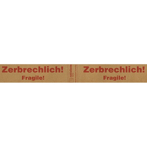 Papier-Warnband terra, Aufdruck Zerbrechlich! Fragile!, VE 6 Stk, braun/rot