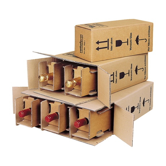 Flaschenkarton Post/DHL/UPS, VE 20 Stk, Innenmaße 400 x 134 x 321 mm, für 3 Flaschen