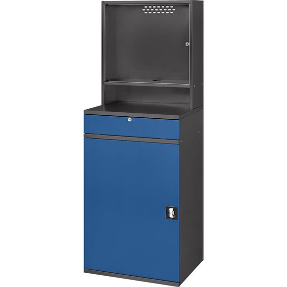 RAU Computer-Arbeitsstation Monitorgehäuse, 1 Ausziehboden, 2 Schubladen Breite 650 mm, anthrazit / enzianblau