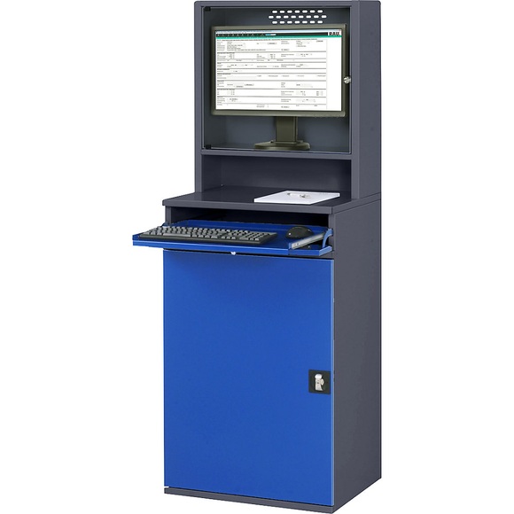 RAU Computer-Arbeitsstation Monitorgehäuse, 2 Ausziehböden Breite 650 mm, anthrazit / enzianblau