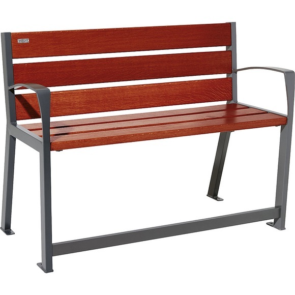 PROCITY Sitzbank SILAOS® aus Holz, mit Rückenlehne, für Senioren, Länge 1200 mm, graphitschwarz, mahagoni