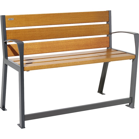 PROCITY Sitzbank SILAOS® aus Holz, mit Rückenlehne, für Senioren, Länge 1200 mm, graphitschwarz, Eiche-Dekor hell