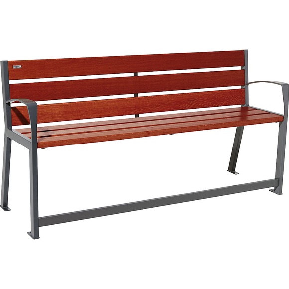 PROCITY Sitzbank SILAOS® aus Holz, mit Rückenlehne, für Senioren, Länge 1800 mm, graphitschwarz, mahagoni