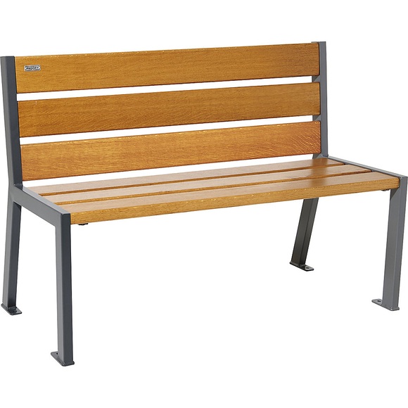 PROCITY Sitzbank SILAOS® aus Holz, mit Rückenlehne, Länge 1200 mm, graphitschwarz, Eiche-Dekor hell