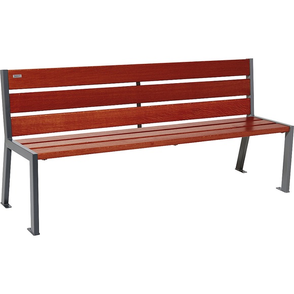 PROCITY Sitzbank SILAOS® aus Holz, mit Rückenlehne, Länge 1800 mm, graphitschwarz, mahagoni