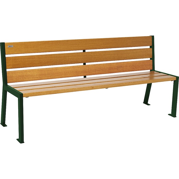 PROCITY Sitzbank SILAOS® aus Holz, mit Rückenlehne, Länge 1800 mm, moosgrün RAL 6005, Eiche-Dekor hell