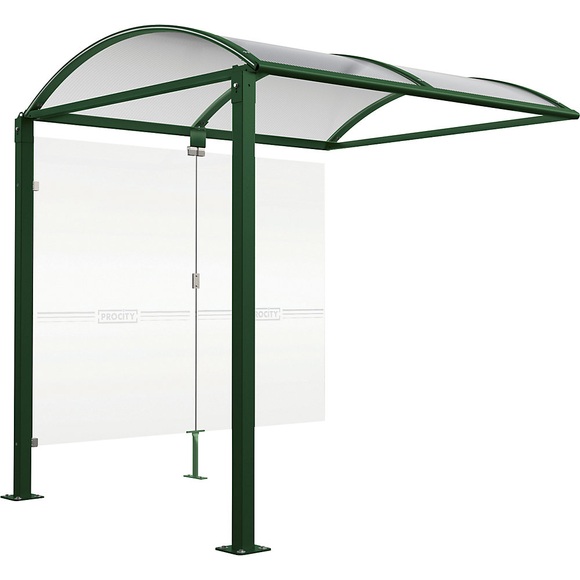PROCITY Fahrradüberdachung mit Glas, Erweiterung mit Rückwand, moosgrün