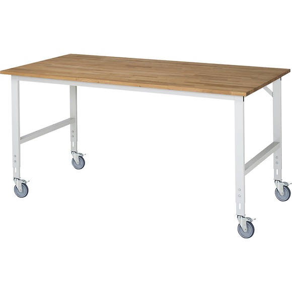 RAU Fahrbarer Arbeitstisch, Gestell 60 x 30 mm, Platten-BxT 2000 x 1000 mm, Buche-Massivholzplatte