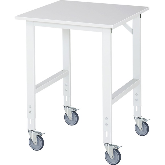 RAU Fahrbarer Arbeitstisch, Gestell 60 x 30 mm, Platten-BxT 750 x 800 mm, Melaminplatte