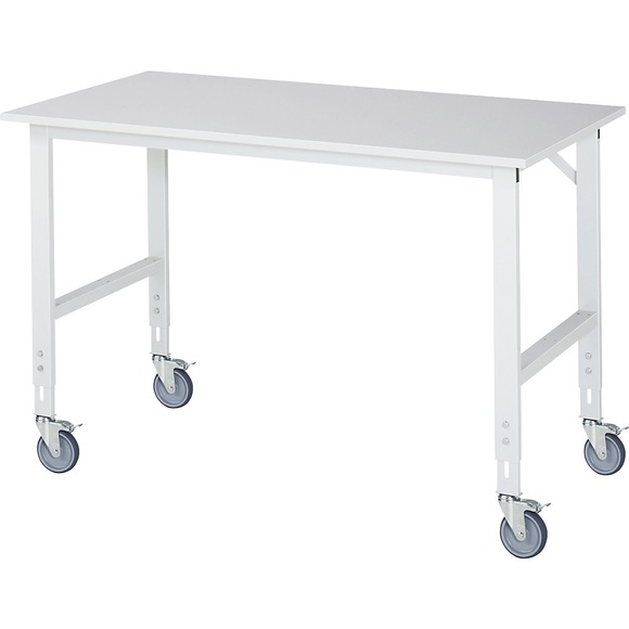 RAU Fahrbarer Arbeitstisch, Gestell 60 x 30 mm, Platten-BxT 1500 x 800 mm, Melaminplatte