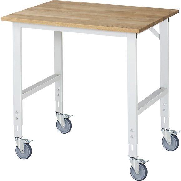 RAU Fahrbarer Arbeitstisch, Gestell 60 x 30 mm, Platten-BxT 1000 x 800 mm, Buche-Massivholzplatte
